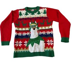 Holiday Time Ugly Llama Christmas‎ Sweater Red Green Unisex Size Large